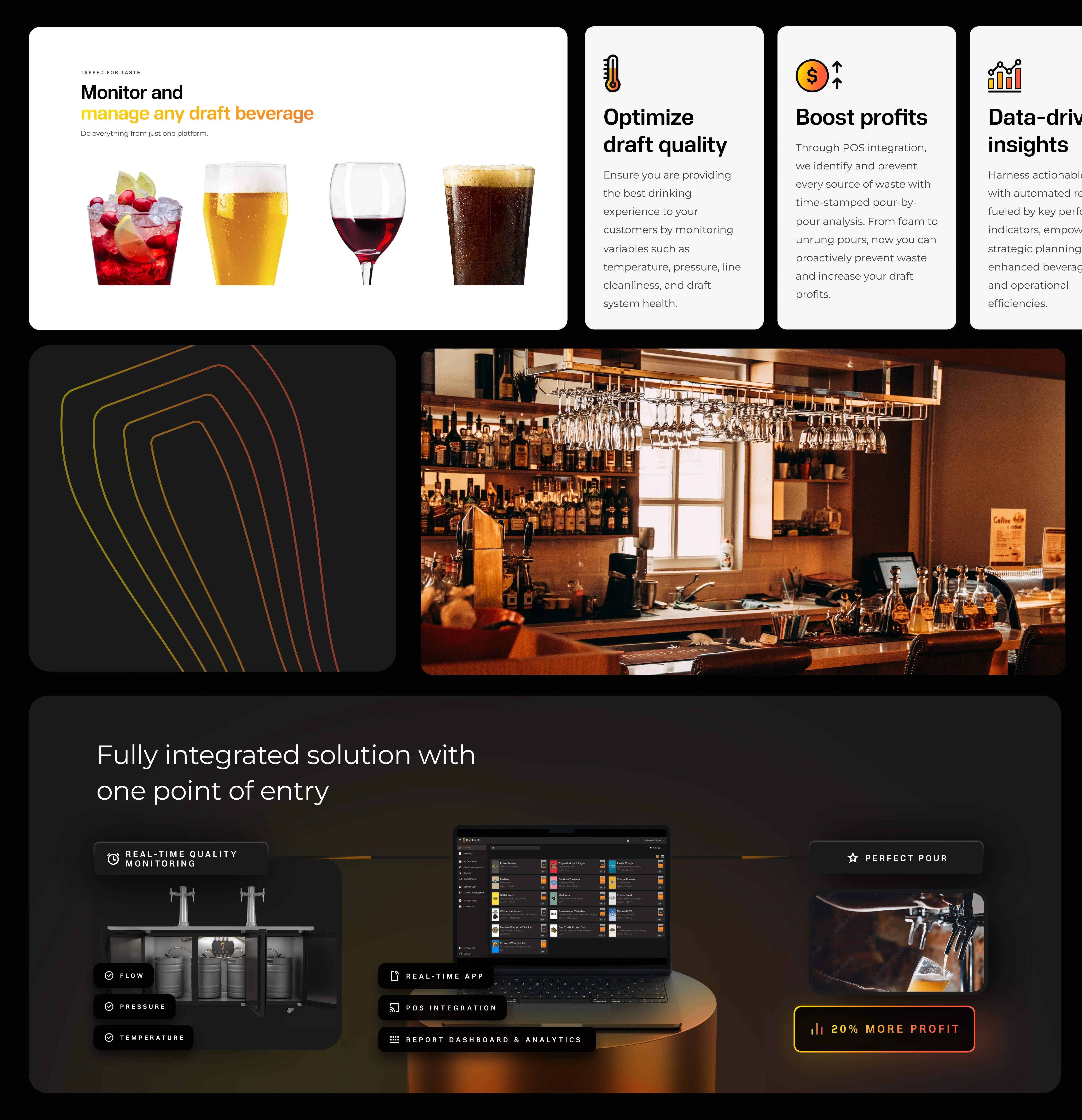 A website layout for a draft beverage management platform