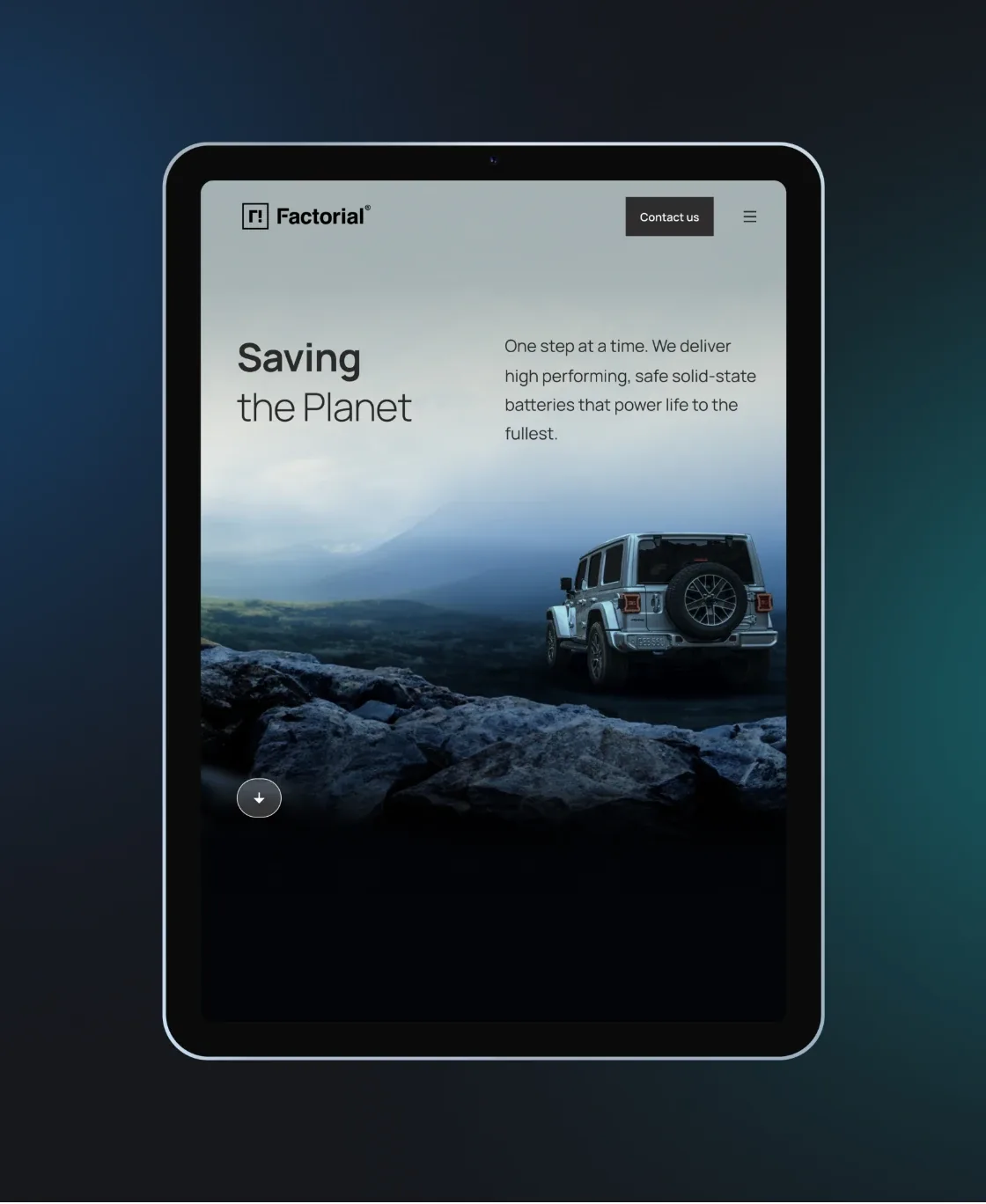 Factorial “Saving the planet” page on a tablet