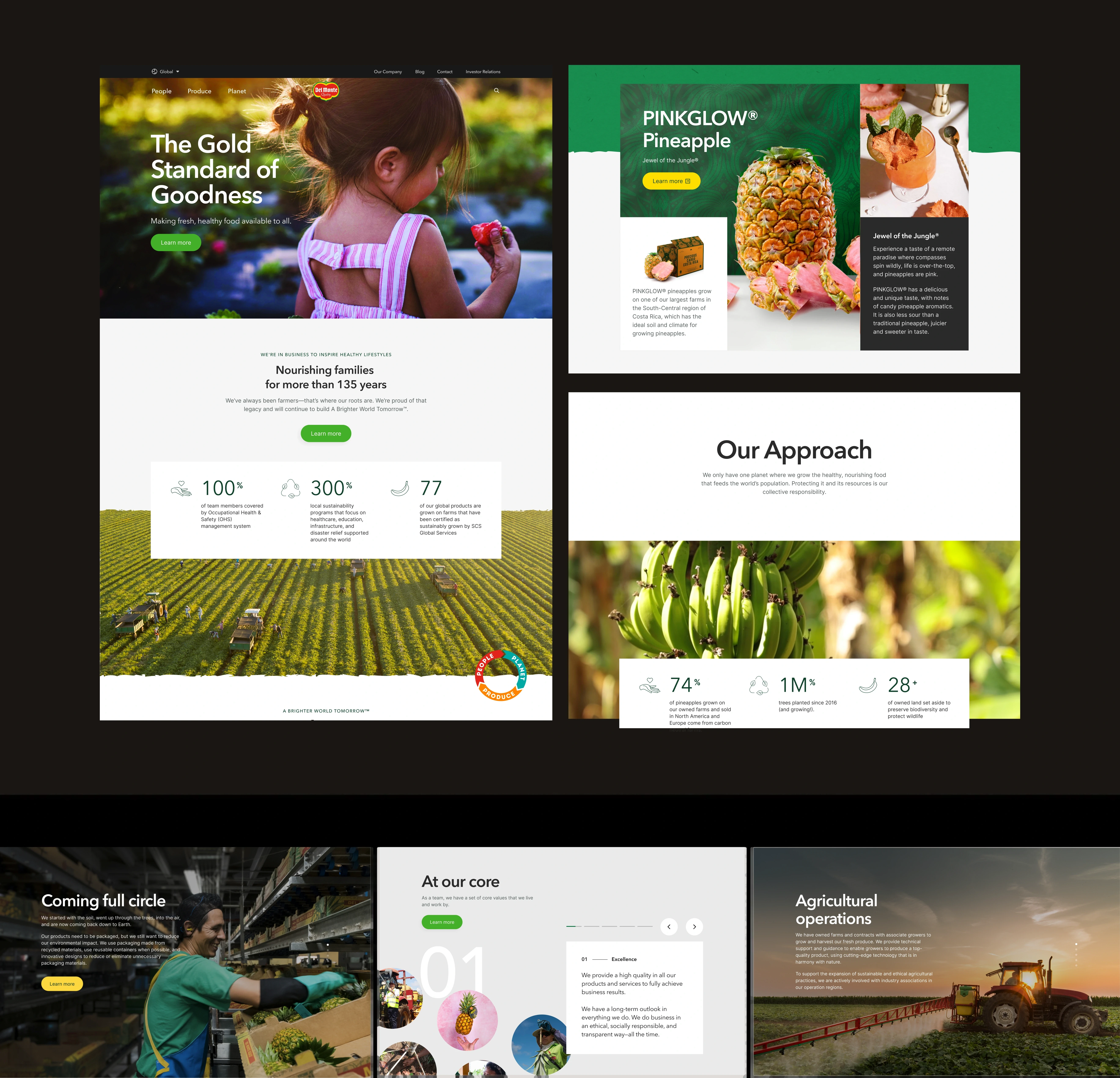 Fresh Del Monte collage with farmers, pineapples, and fields
