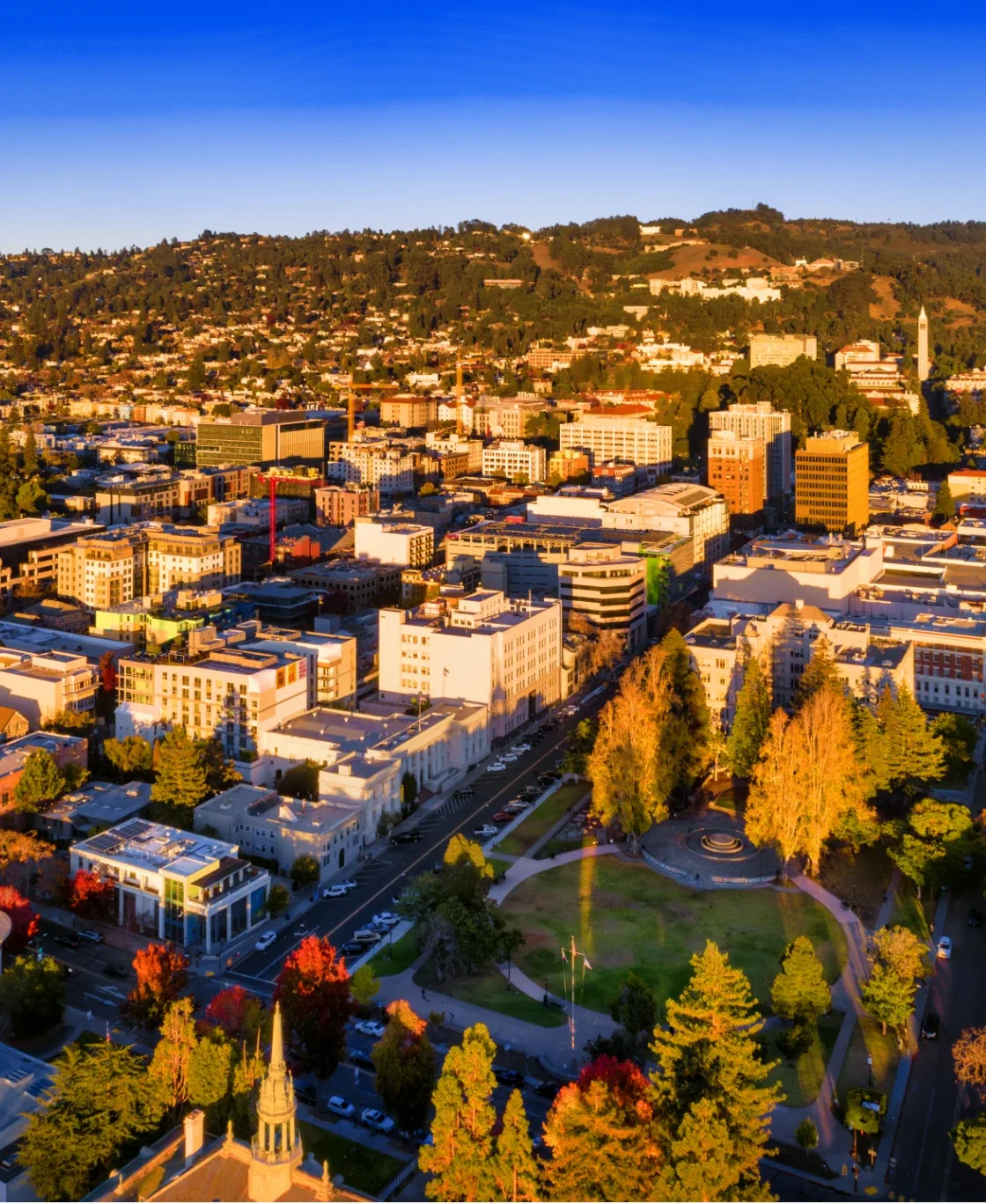 Aerial view of a city in autumn