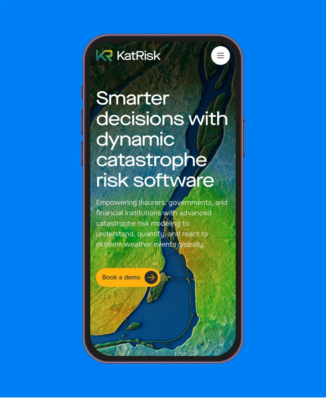 KatRisk mobile homepage with a flood risk map