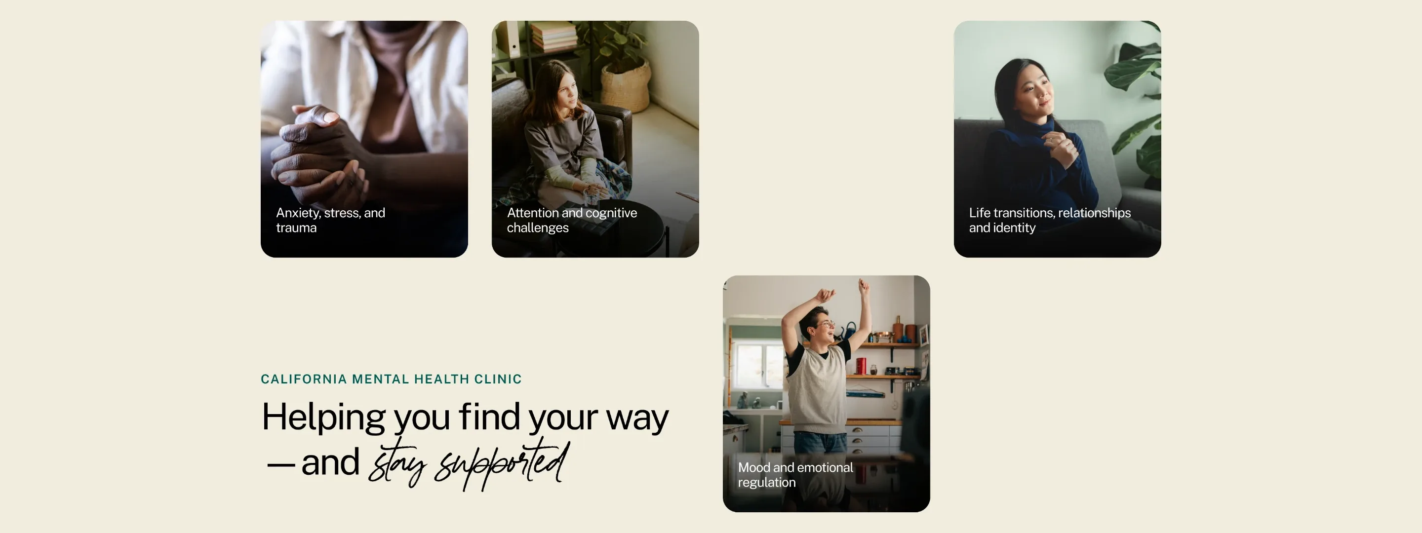 Nu Leaf California mental health clinic banner: “Helping you find your way — and stay supported”