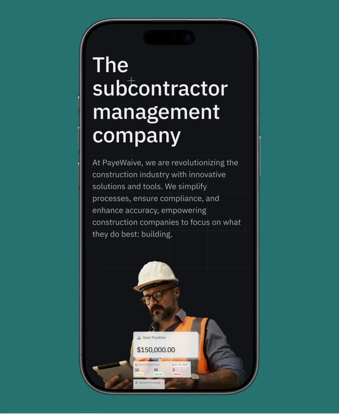 PayeWaive mobile page: the subcontractor management company