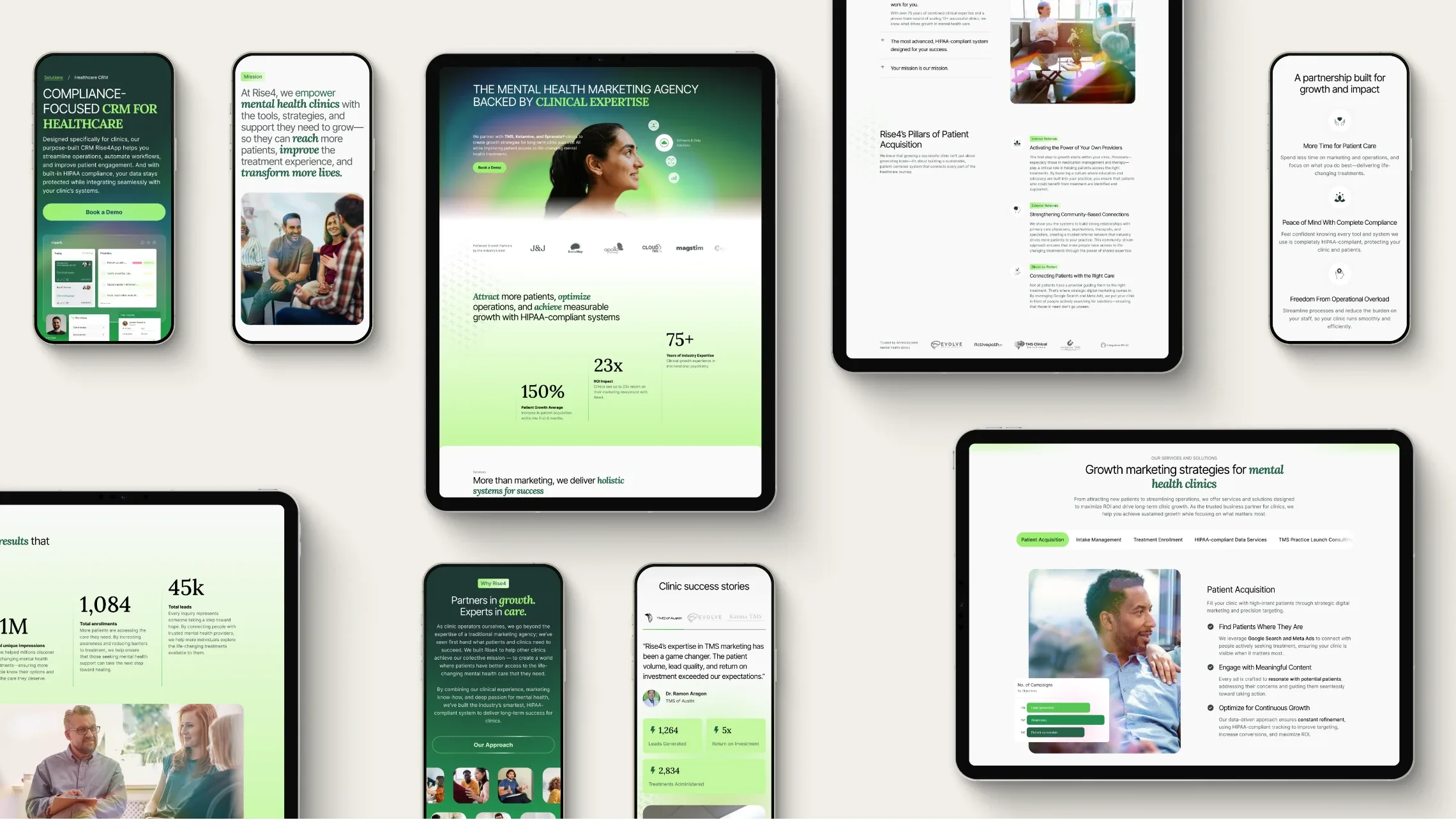 Rise4 website pages on phones and tablets