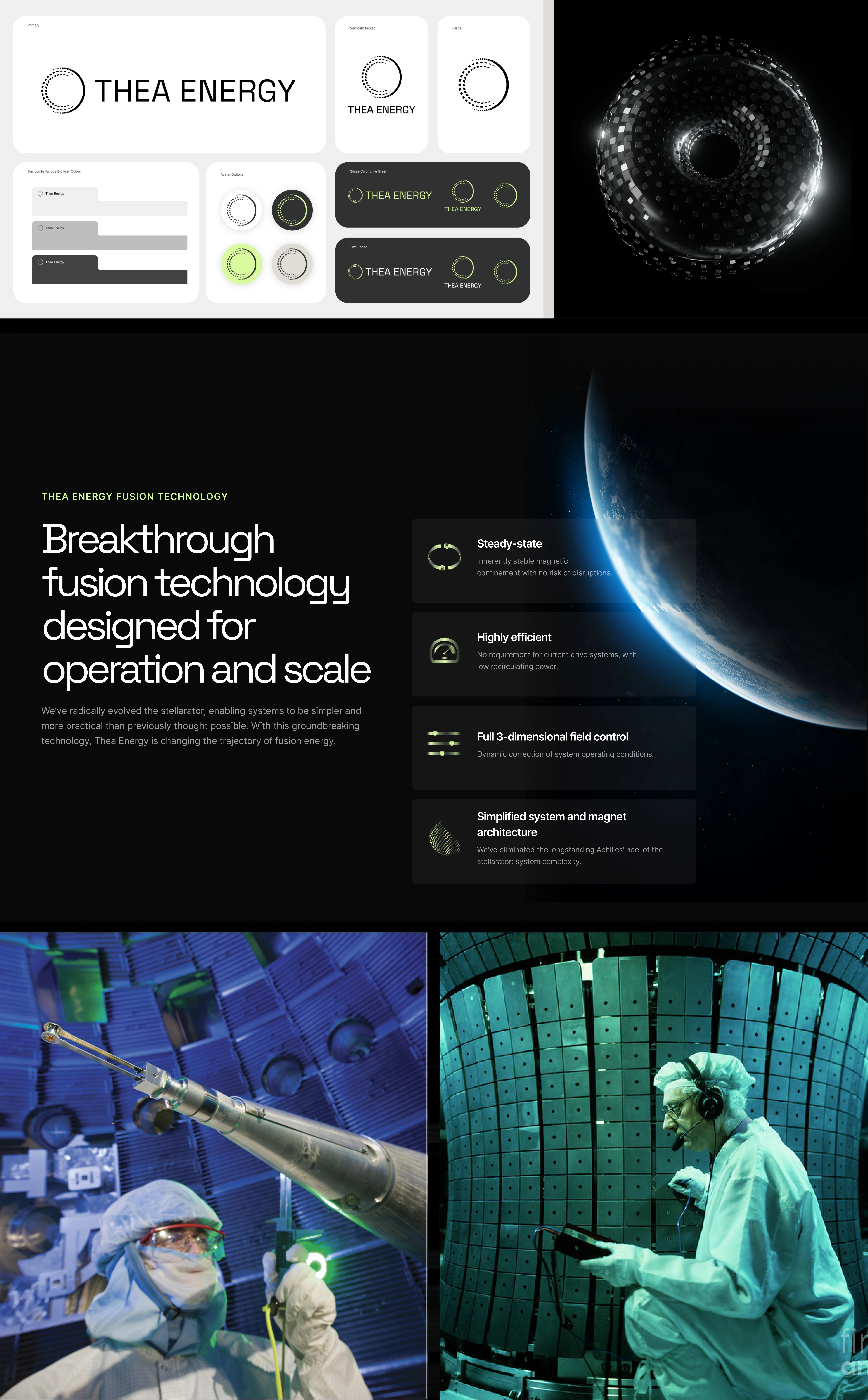Thea Energy fusion tech collage with labs and reactor designs