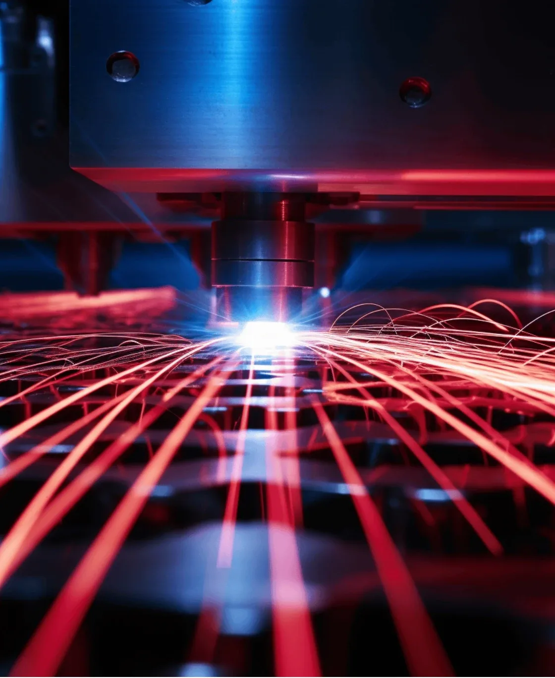 Laser cutting machine with red light beams