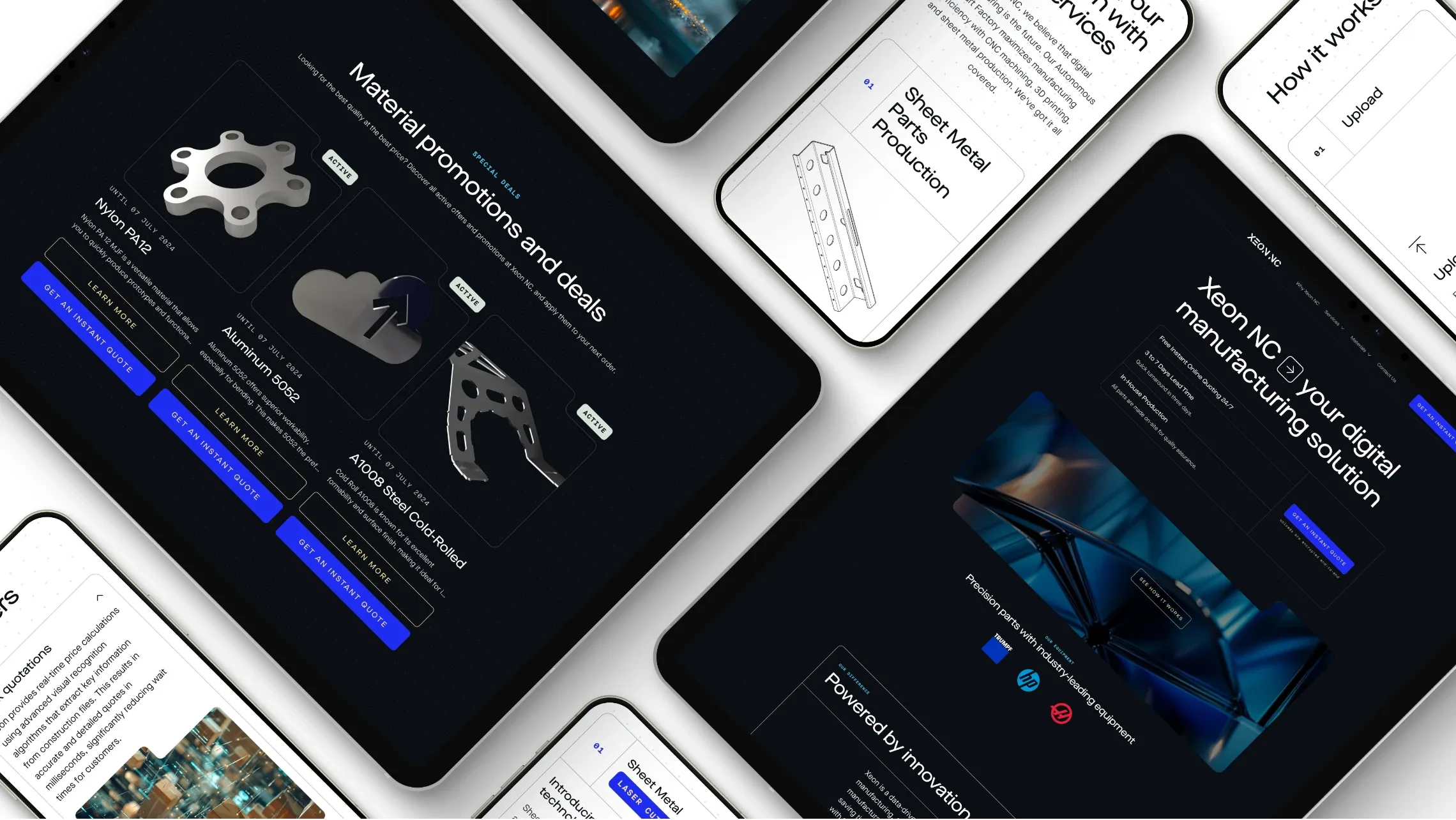 Xeon NC website pages on angled tablets and phones