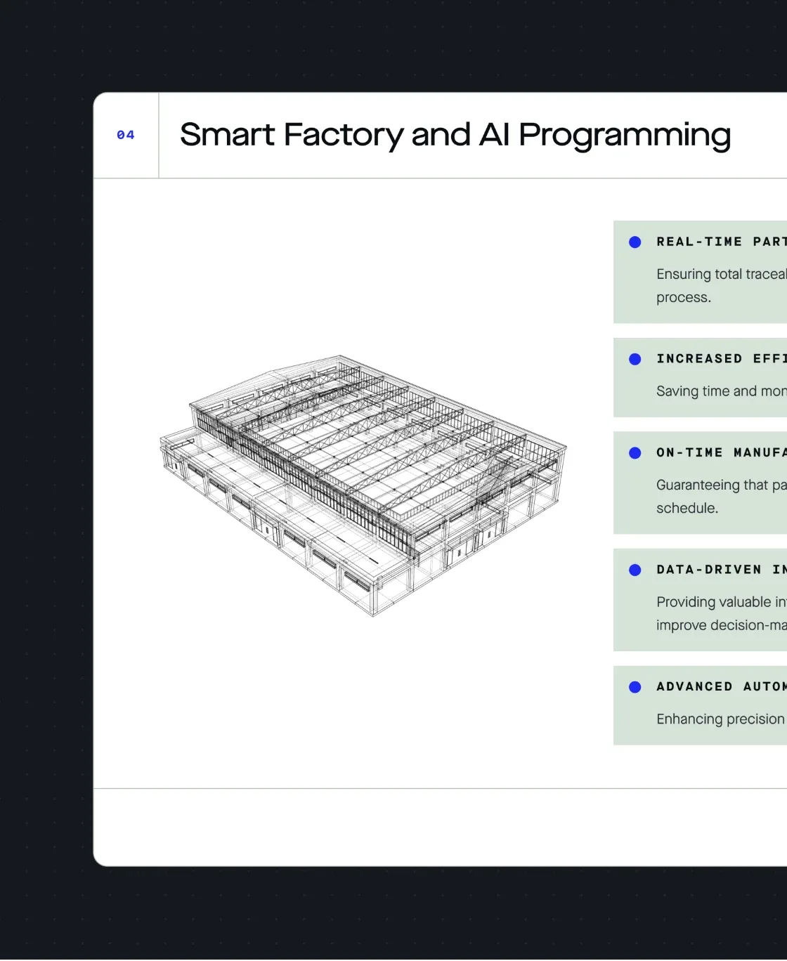 Xeon NC “Smart factory and AI programming” feature list with a 3D wireframe