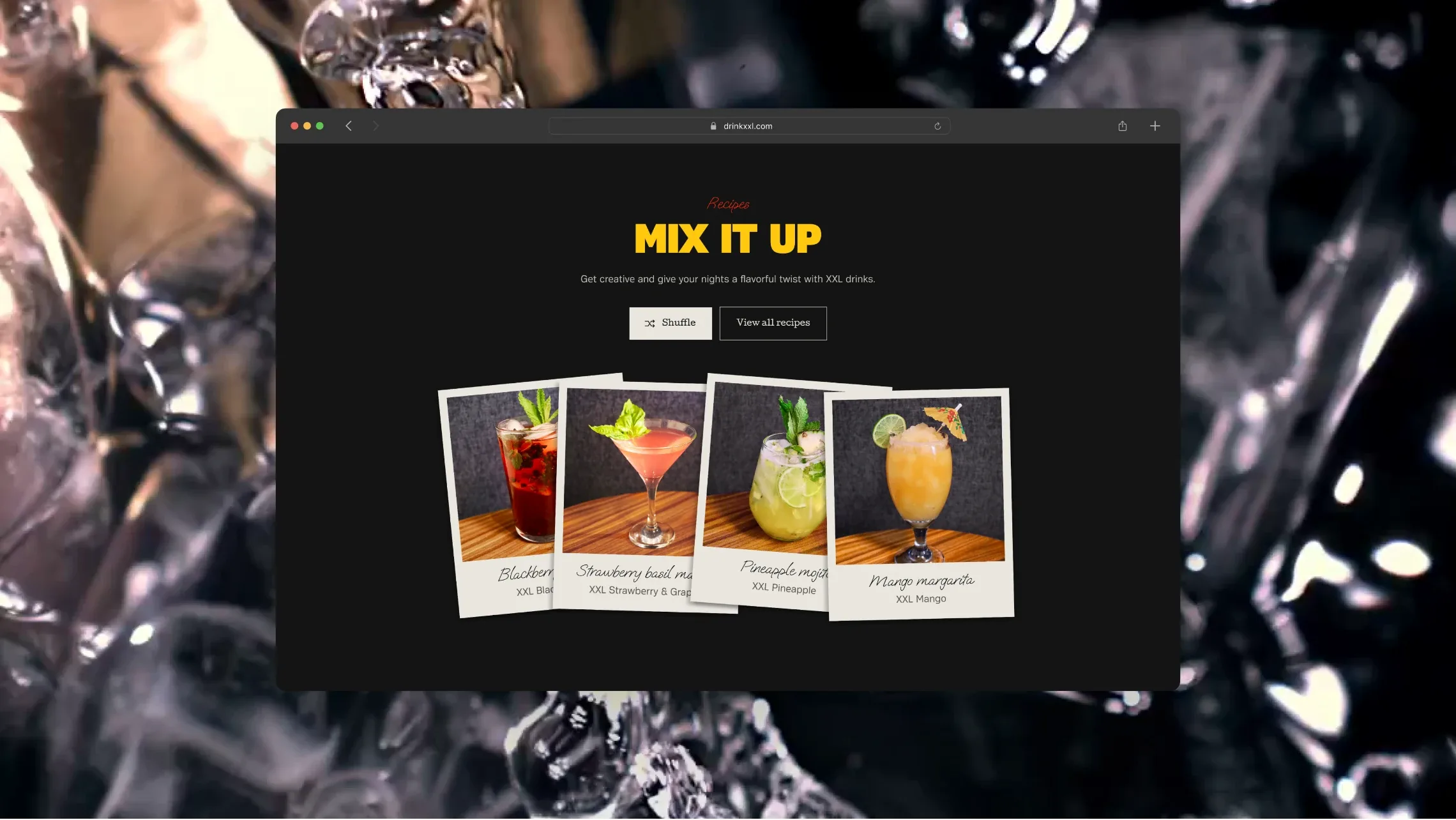 XXL “Mix it up” cocktail recipes page in a browser