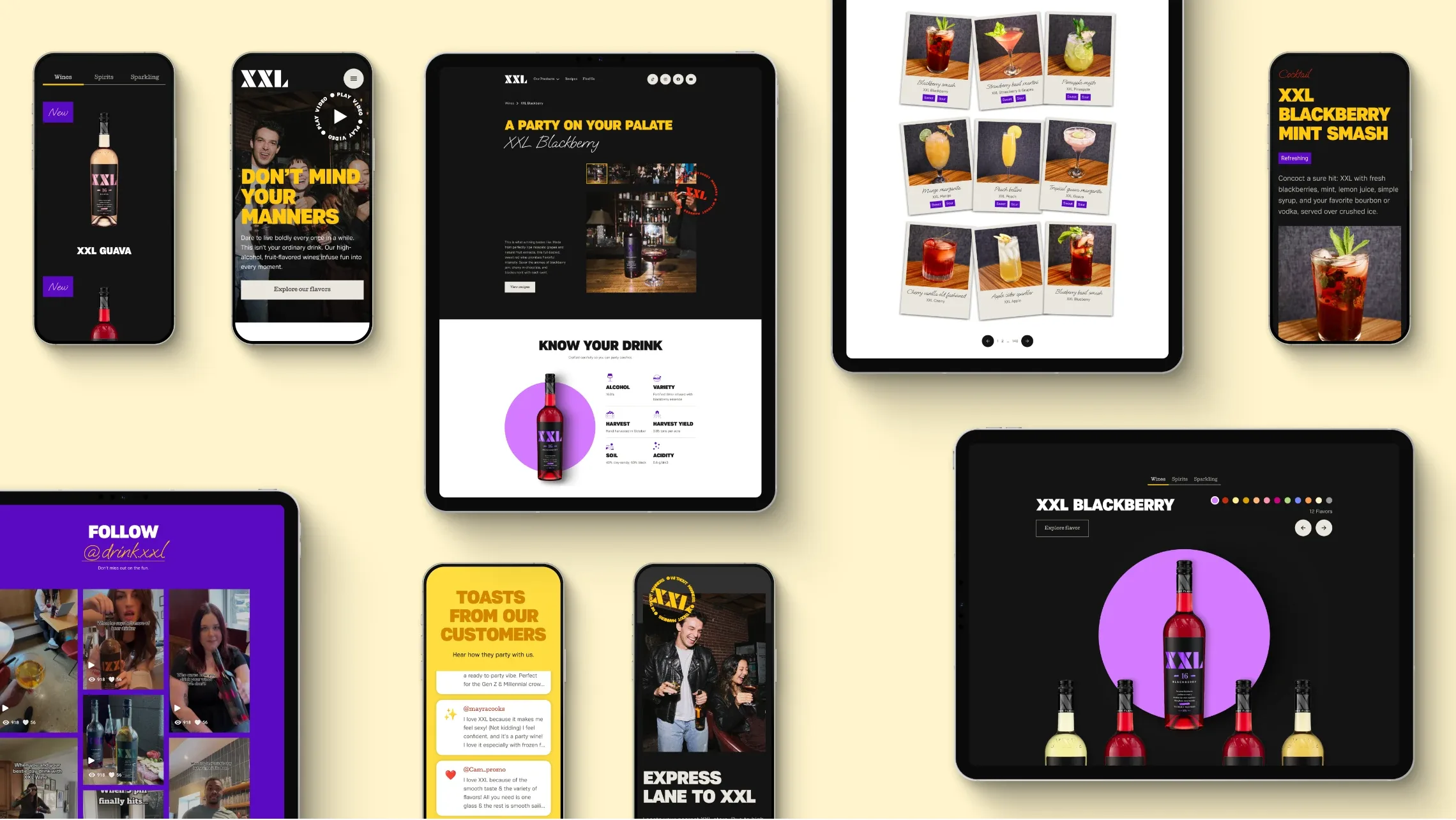 XXL website pages on phones and tablets
