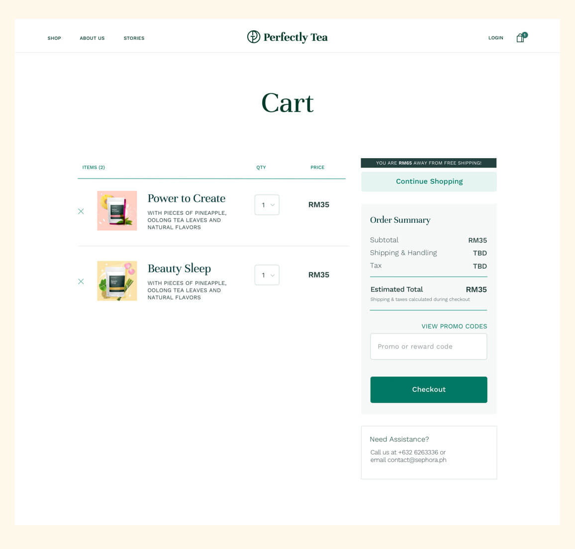 Perfectly Tea site Cart Page