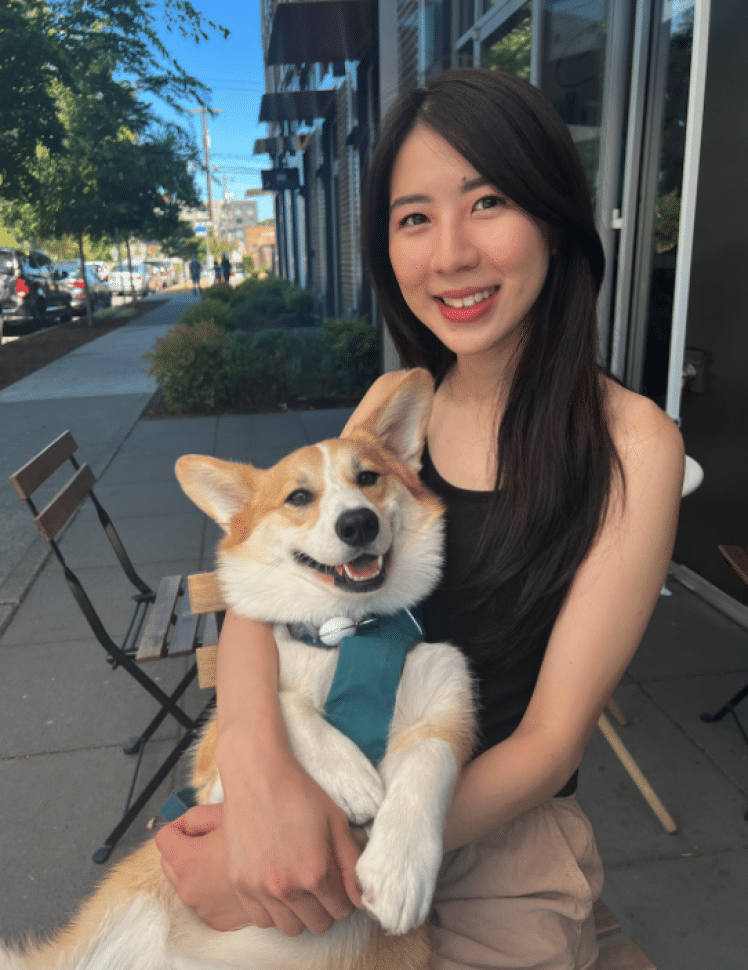 A 500 designs team member with her dog